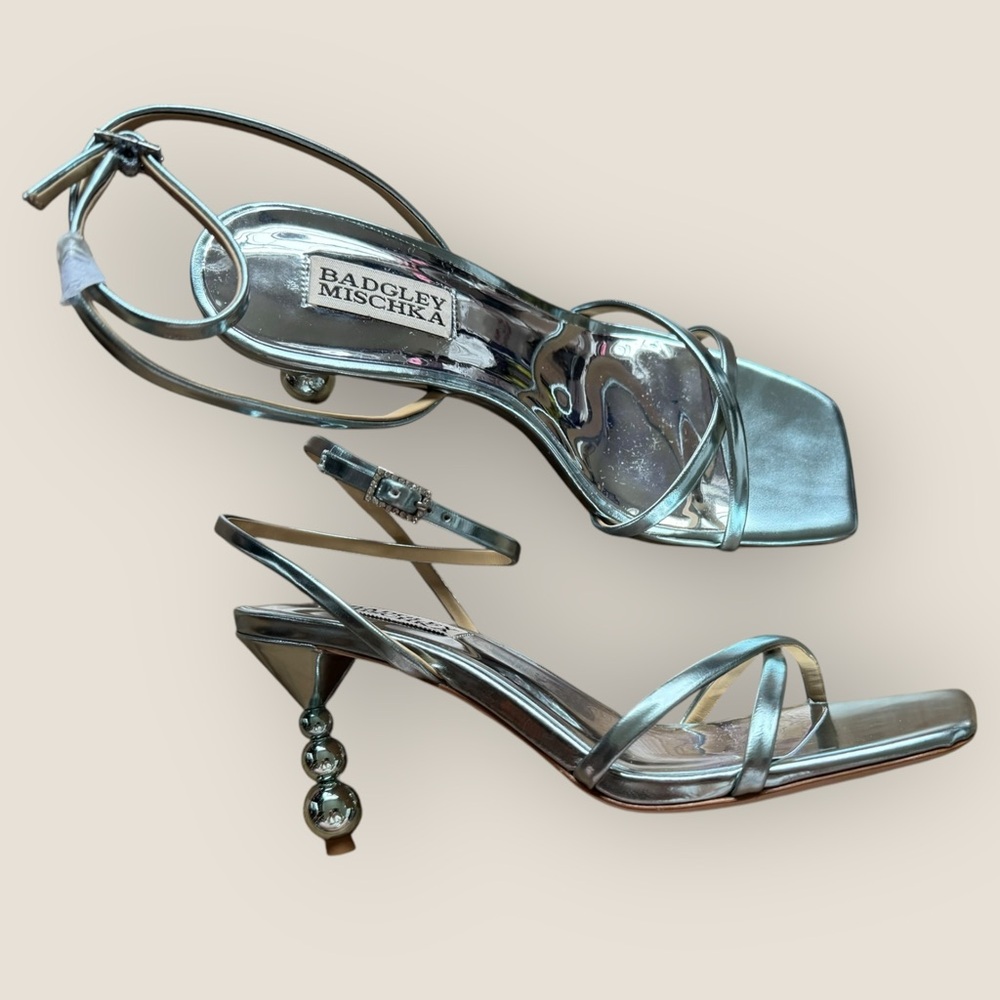 Badgley Mischka Callie Leather Crisscross Ankle-Strap Sandals - Picture 2 of 7